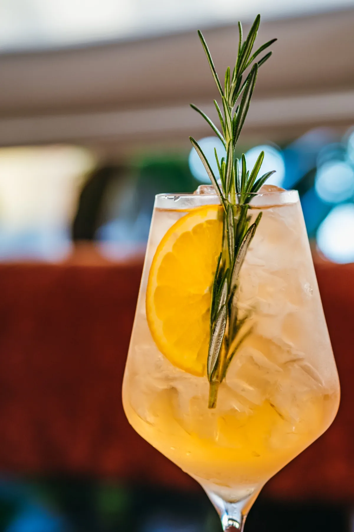 Citrus cocktail with a rosemary garnish on the Chayote bar.